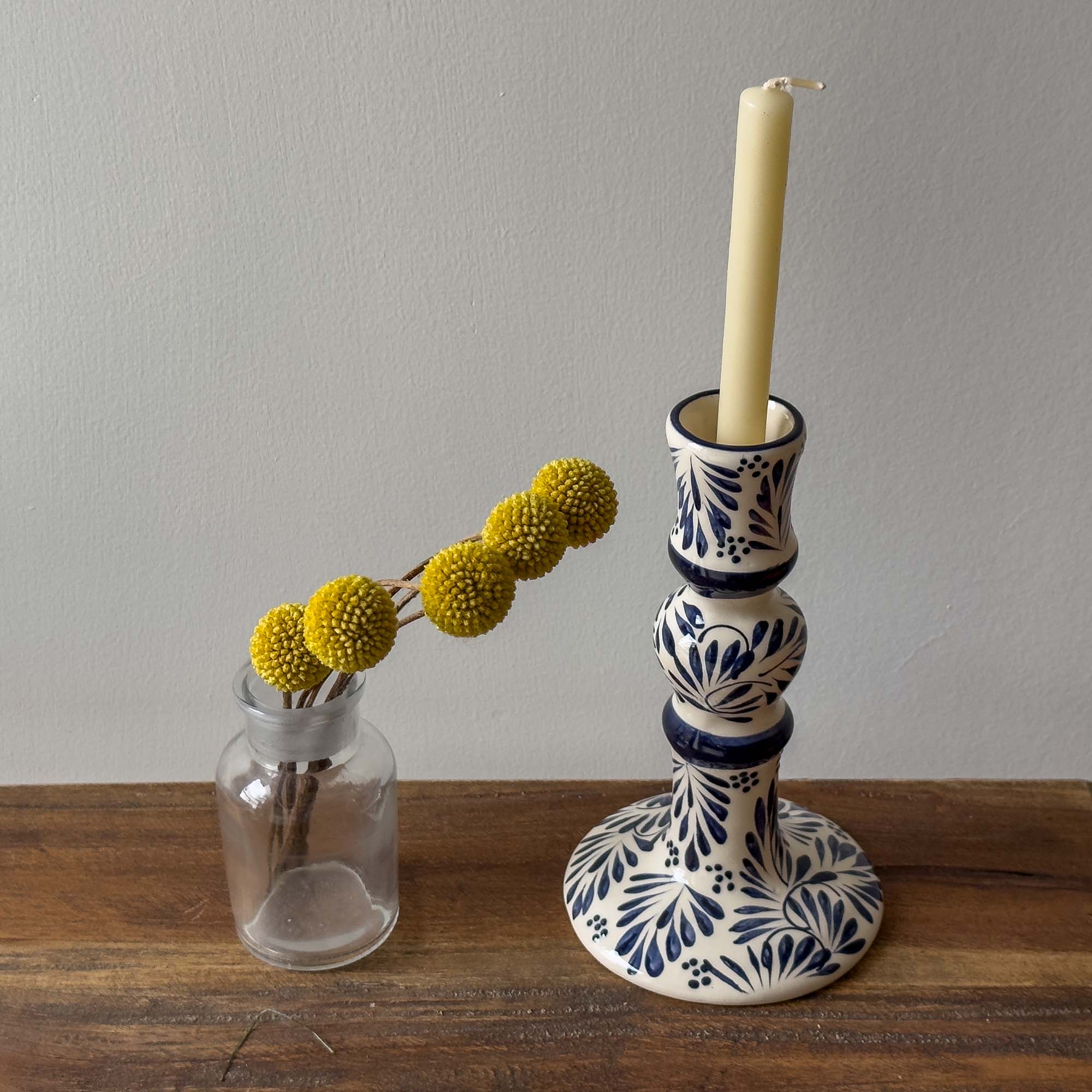 Global Crafts - Wholesale Candle Holder - Mexican Pottery Handmade Candle Holder Blue Plumeado1