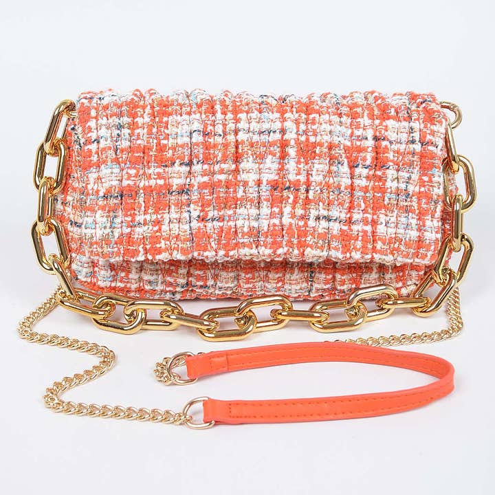Quilted Tweed Chain Shoulder Bag for wholesale by 3AM BY H&D ACCESSORIES