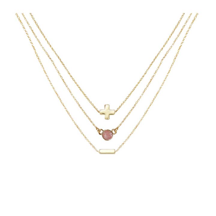 Ensemble de 3 colliers en quartz cerise et or pour la vente par CHARGED
