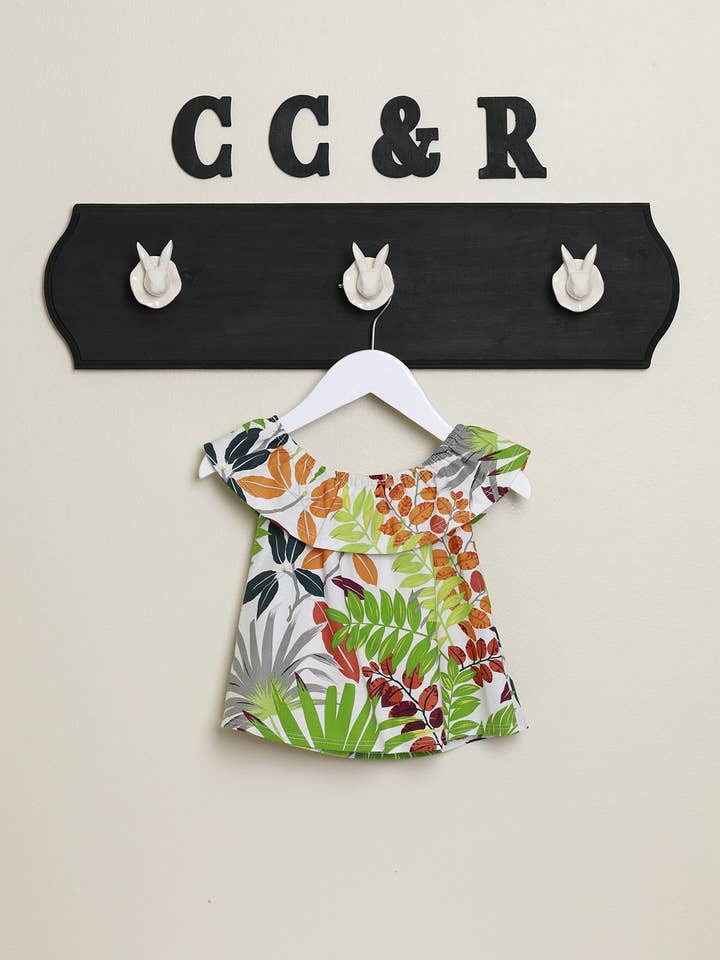 Tropisk Have Ruffle Hals Vævet Top for engroshandel hos cee cee & ryan