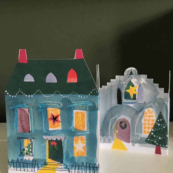 Esther Kent Design - Wholesale Christmas card - Festive Street Hand-finished Concertina Card