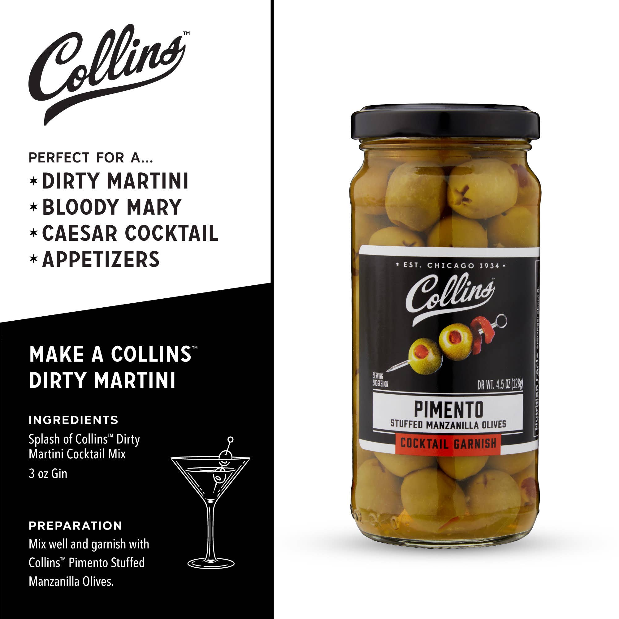 Collins - Wholesale Olives - Gourmet Manzanilla Pimiento Cocktail Olives 4.5 oz2