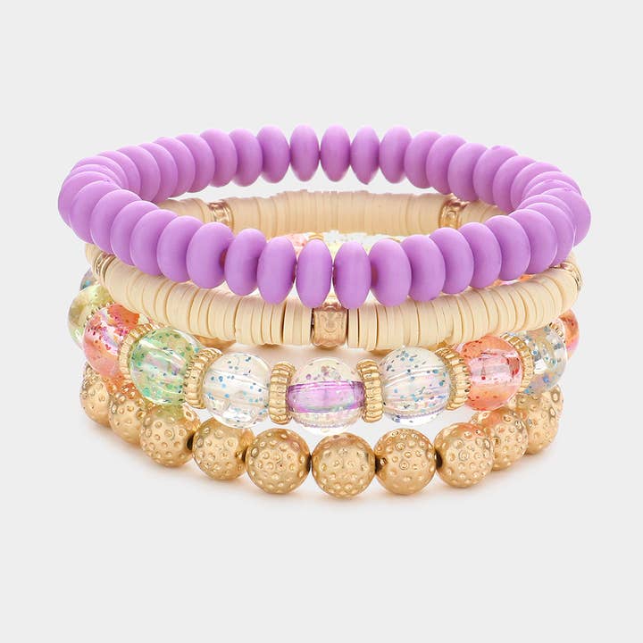 4ST - Textuur Metalen Bal Heishi Kralen Stretch Armbanden voor wholesale door Sensibling Corp.