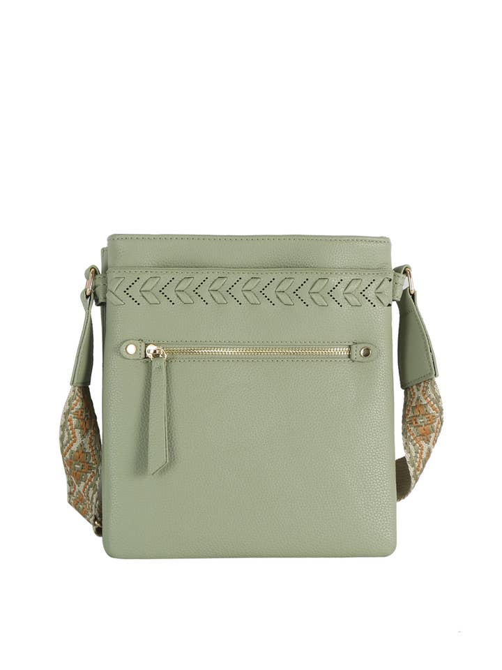Calin Collection Front Zip Weaving Detailed Crossbody Bag for wholesale by HR CORP