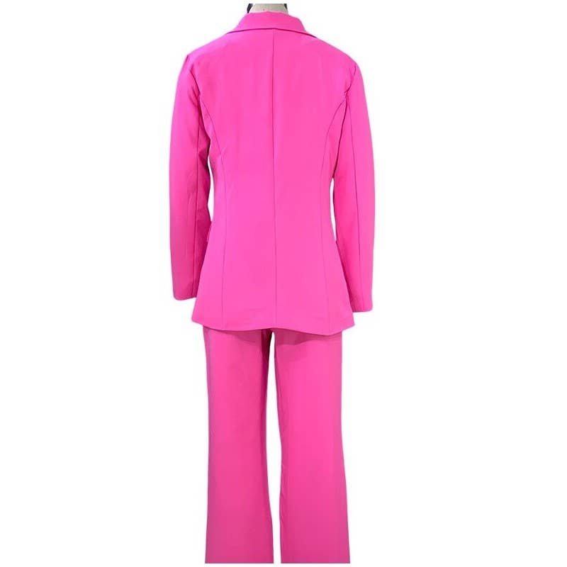 FurDecoration - Wholesale Suit Set - Women's - Solid Color Long Sleeve Suit Straight Leg Pants Set8