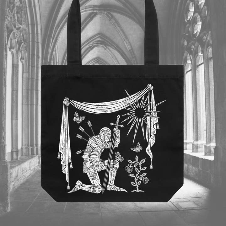 Kneeling Knight Tote for wholesale by While Odin Sleeps
