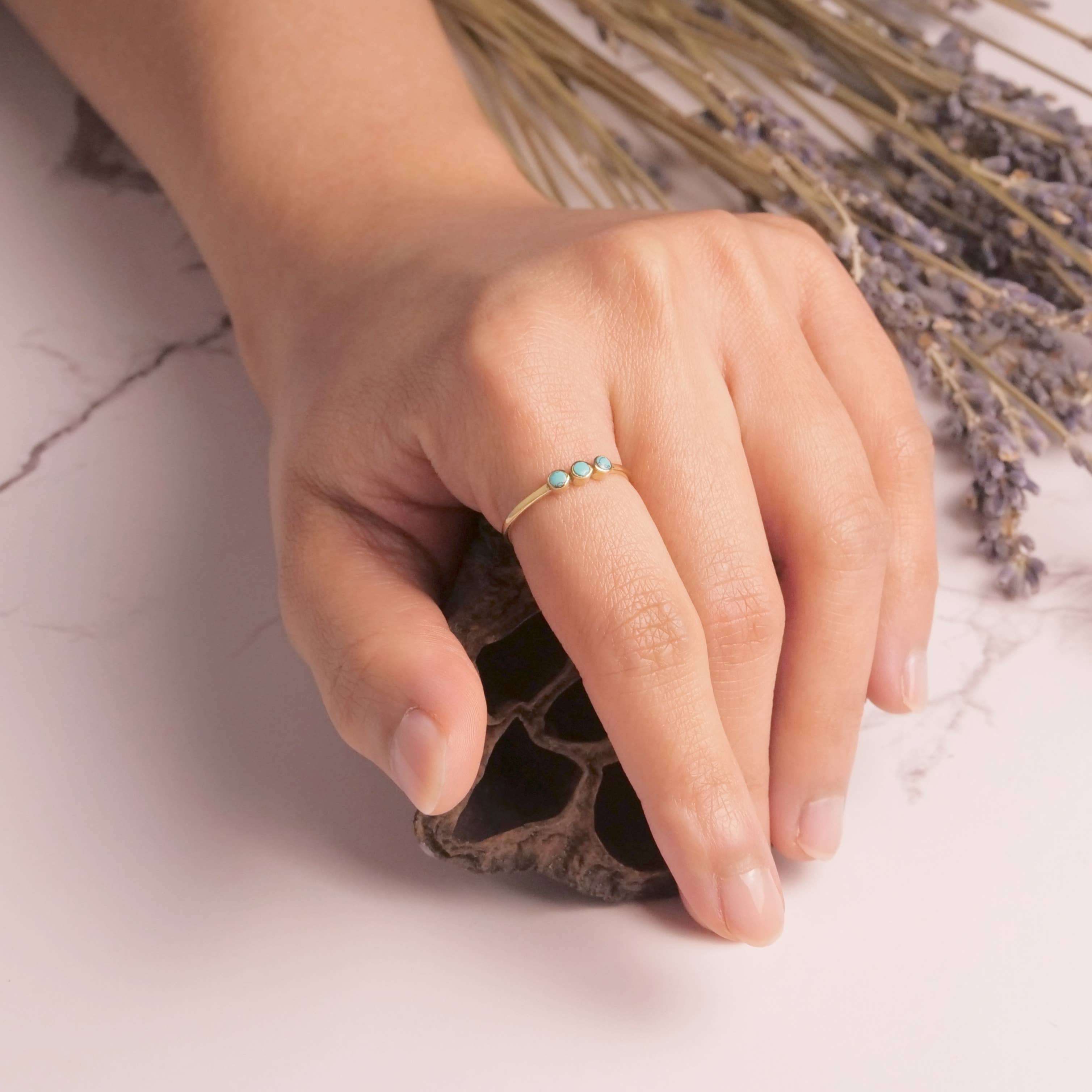 Baizaar - Wholesale Multi-Stone Ring - Brass Triple Turquoise Ring1