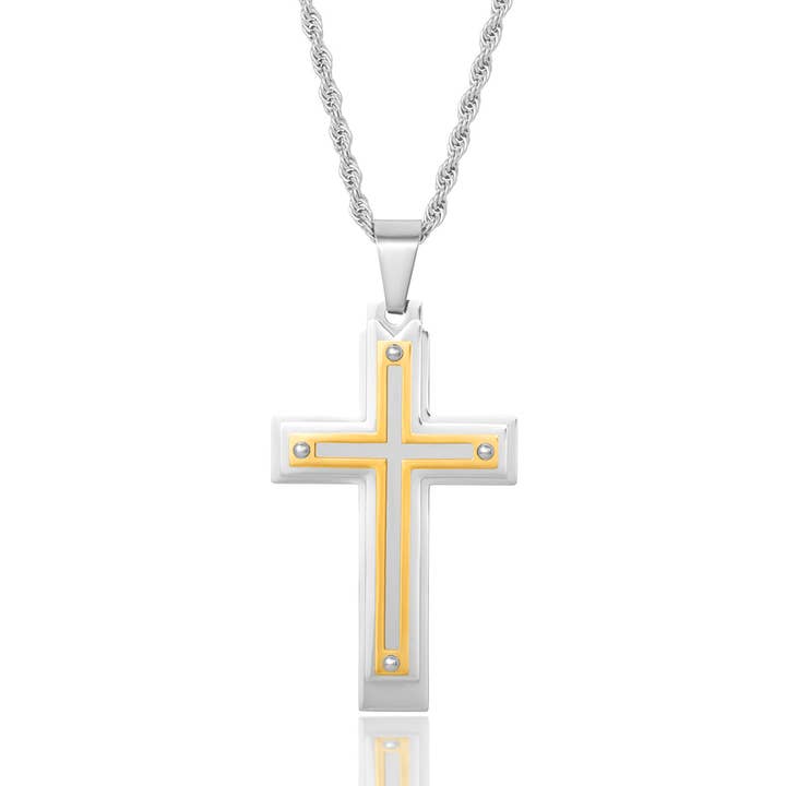 West Coast Jewelry - Wholesale Pendant/Charm Necklace - Invicta Jewelry Multi Layer Two Tone Cross Necklace - 24"