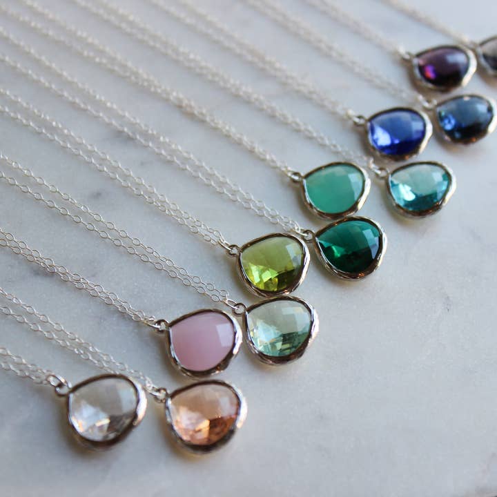 Laalee Jewelry - Wholesale Pendant/Charm Necklace - Large Gemstone Glass Necklaces Gemstone Glass Jewelry Silver