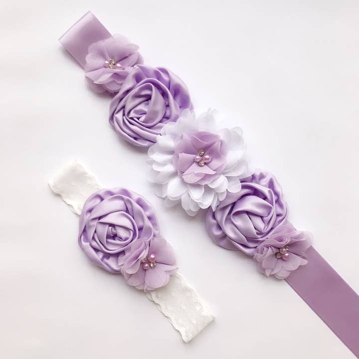Floris Linens - Wholesale Fashion Headband - Women's - Floral Flower Girl Sash, Bridal Belt, Matching Headband