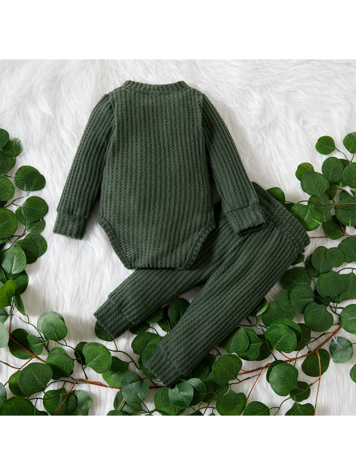 PatPat - Wholesale Clothing Set - Baby - 2pcs Solid Waffle Long-sleeve Baby Set60