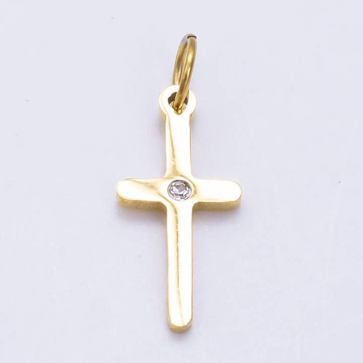 Colgante de Cruz Religiosa de Acero Inoxidable de 13 mm con CZ Transparente | P1293 para venta al por mayor de Aim Eternal