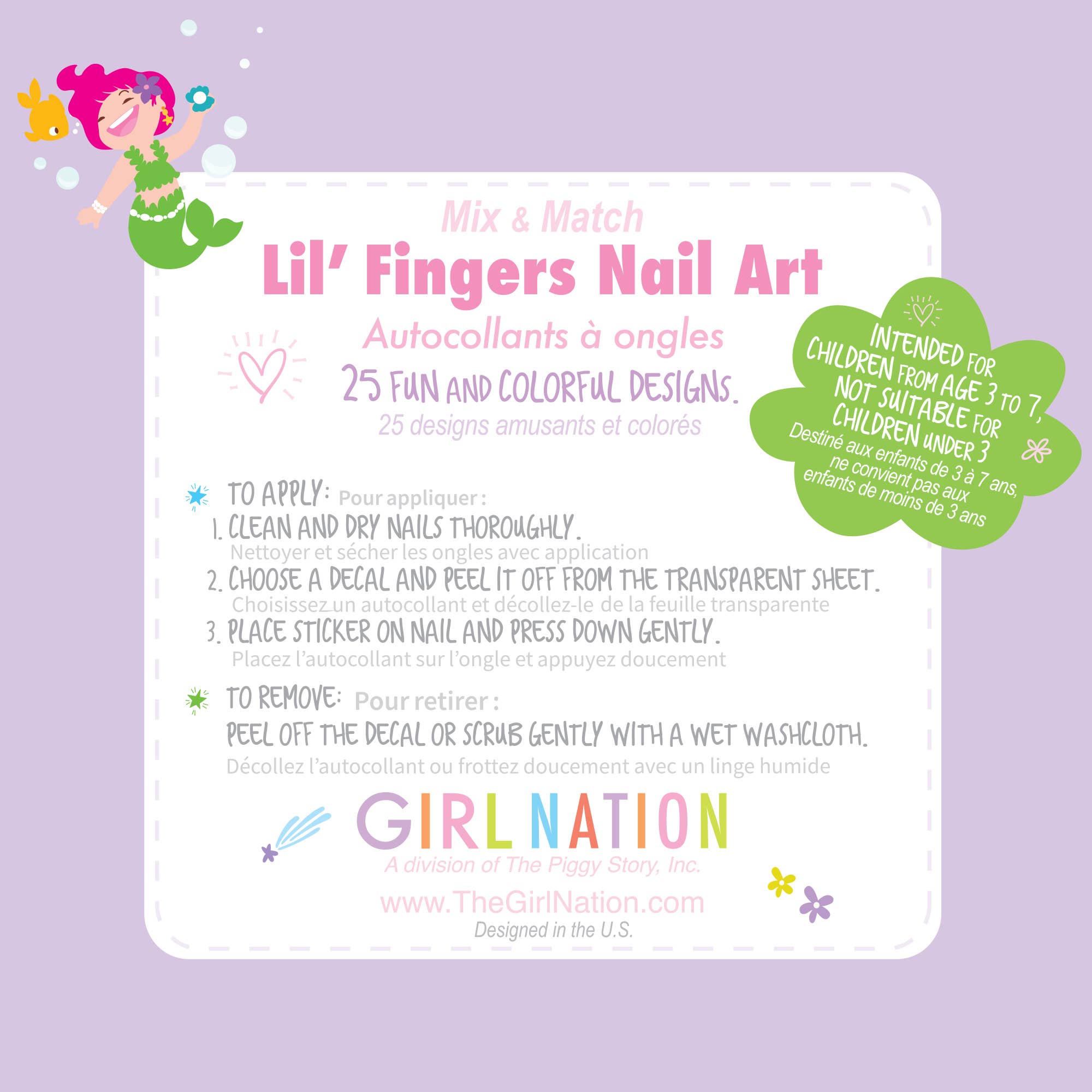 Girl Nation – wholesale Nagelkonst/dekaler – Söta klisterörhängen och nagelklistermärken presentset - Sjöjungfrur5