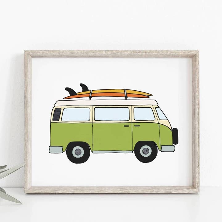 Vintage Surf Van Illustration / Handmade Giclée Print for wholesale by Bleu Marie Artwork