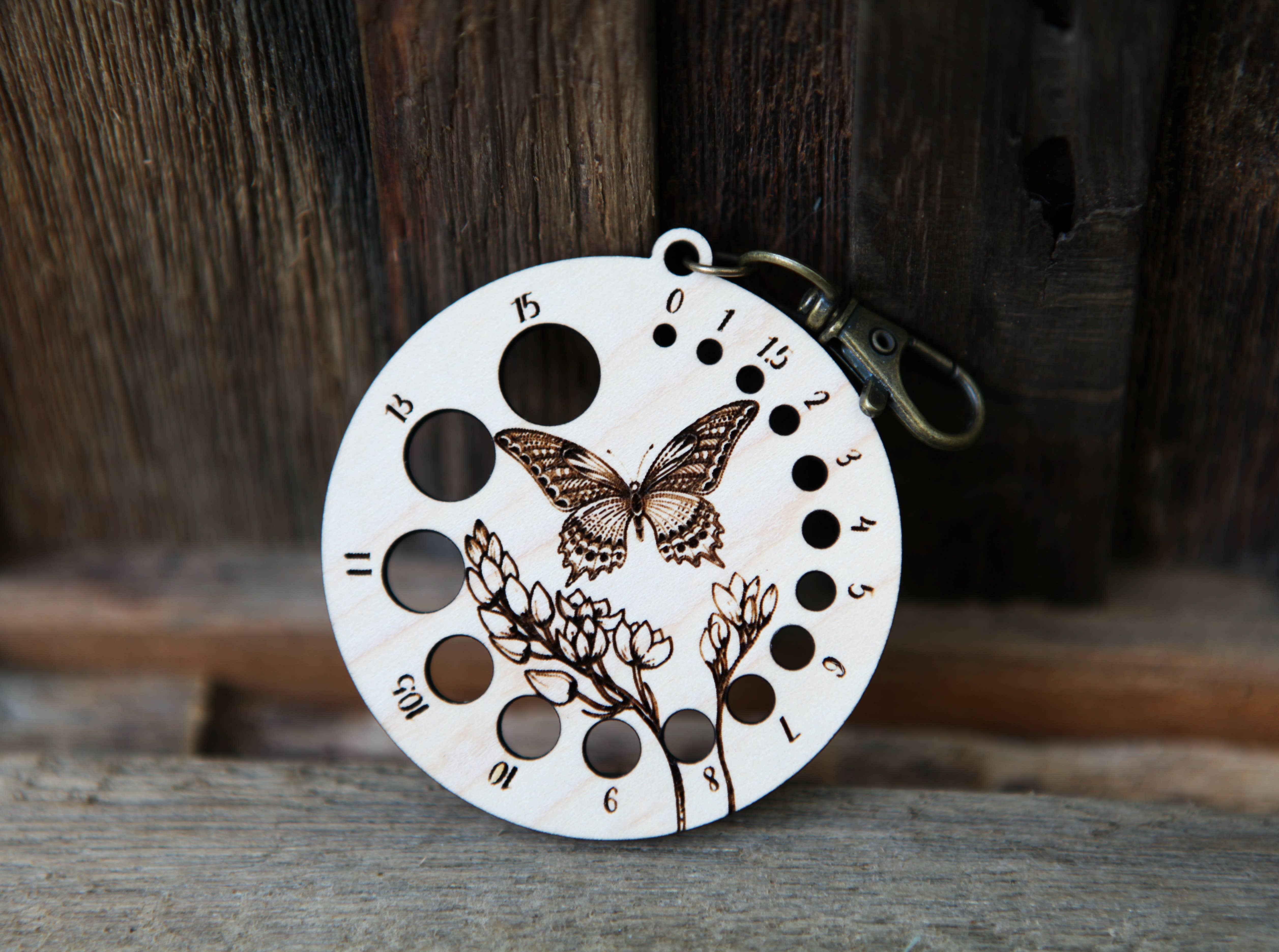 Sunrise Grove - Wholesale Knitting/Crochet Supplies - Butterfly with Flower Needle Gauge with Bronze Clasp 4