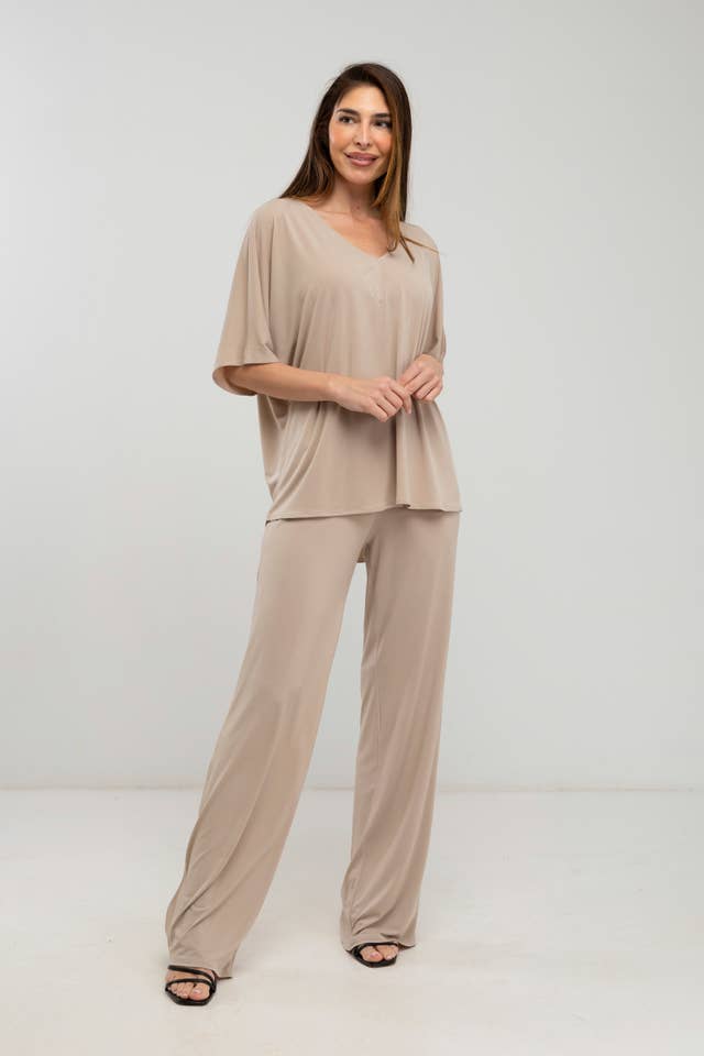 Julie d orleac - Wholesale Top & Pant Set (NOT Loungewear) - Women's - Plain V-neck blouse set with pants