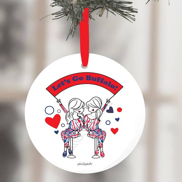 Let's Go Team - Décoration de Noël tie-dye Let's Go Buffalo pour la vente par philoSophie's Stationery & Gifts