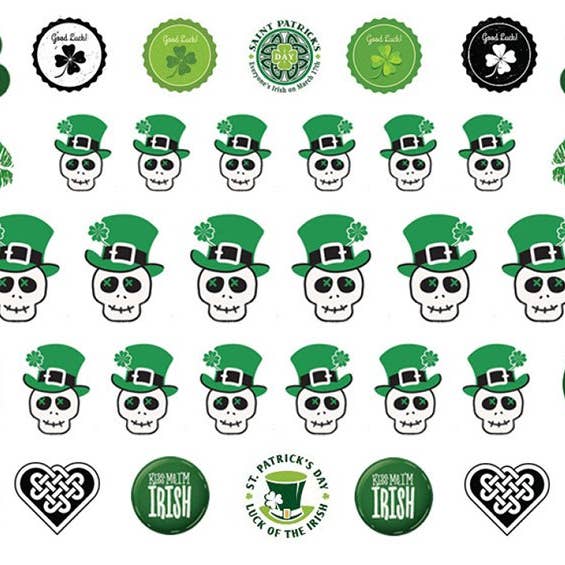Moon Sugar Decals - Wholesale Nail Art/Decal - St. Patricks Day Skulls Set #3 - Nail Art Decals