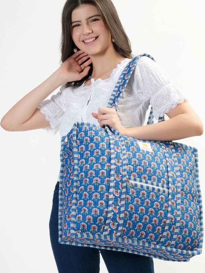 Sac en coton avec fermeture éclair - Bleu océan pour la vente par Hi Handmade