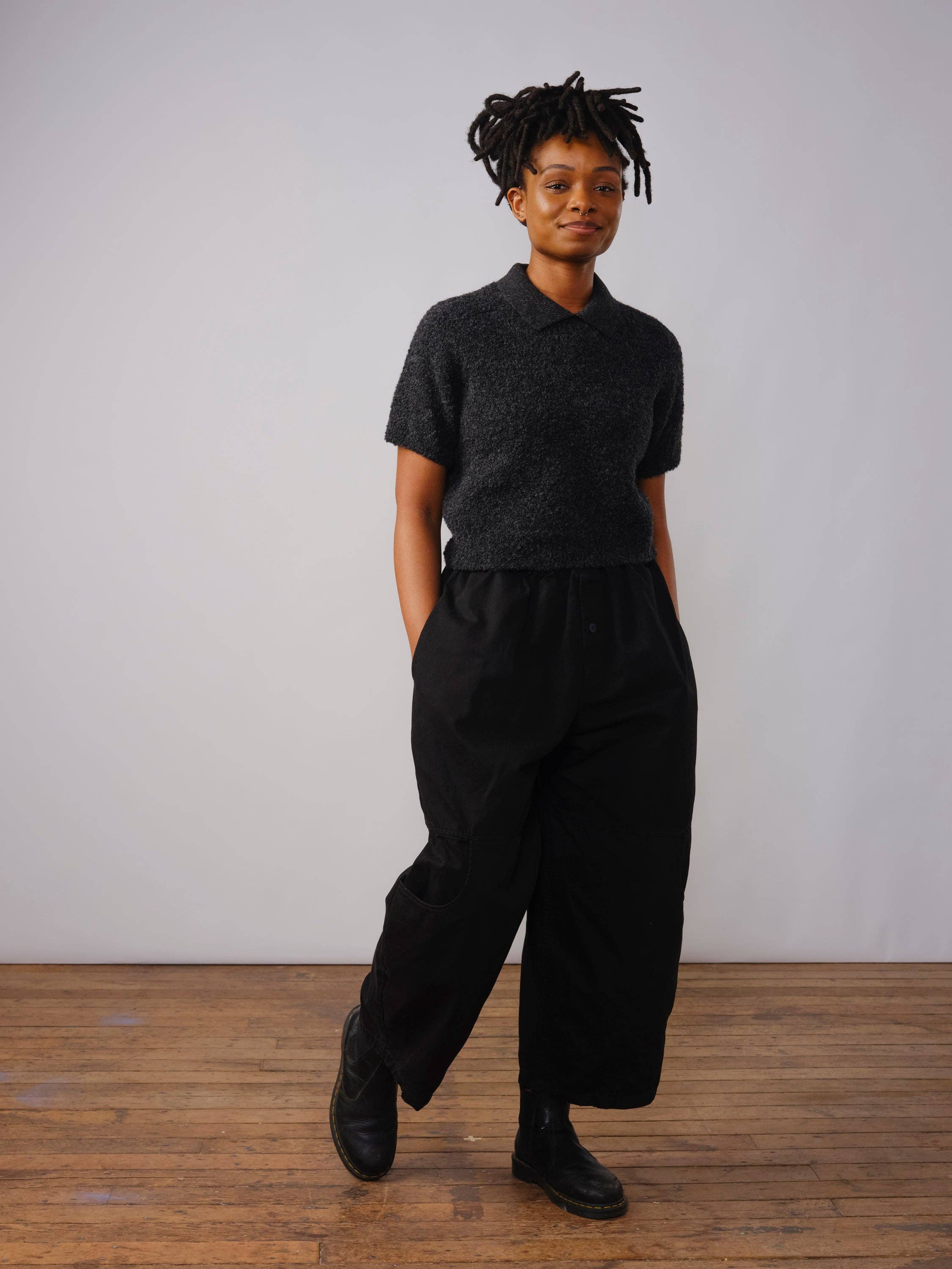 The Endery - Wholesale Polo - Women's - Ramona Bouclé Short Sleeve Polo - Anthracite4