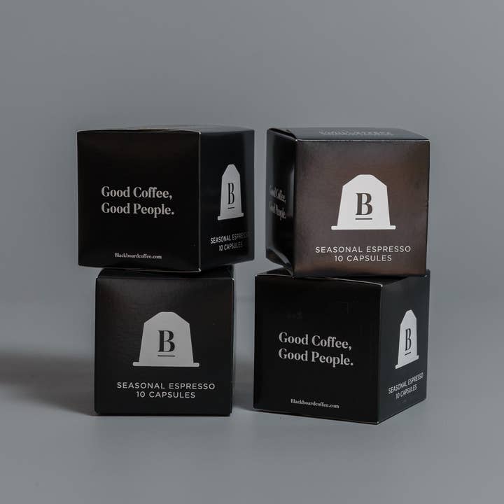 Blackboard Coffee Roasters - Wholesale Coffee pods - Seasonal Blend Biodegradable Coffee Pods1