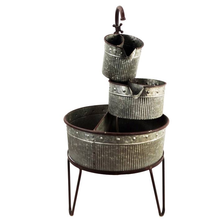Alpine Corporation - Wholesale Plant Pot - Alpine Corporation 3-Tier Stacked Rustic Metal Tub Planter