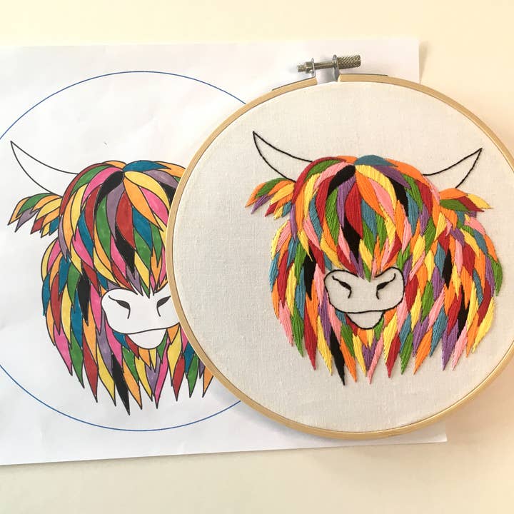 Cinnamon Stitching – wholesale Embroidery/cross-stitch supplies – Highland Cow Embroidery Kit