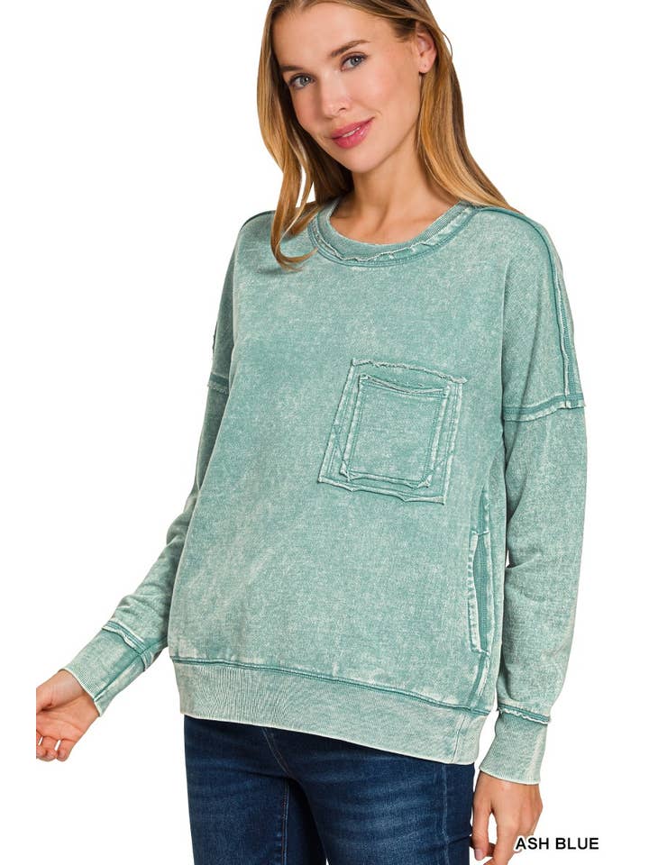 Vanilla Monkey - Wholesale Sweatshirt - Women's - F/terry Washed Raw Edge Front Pocket Pullover