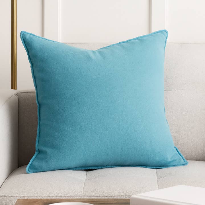 Ocean Blue Fringed Pure Linen Down Filled 20" Throw Pillow for wholesale by Fennco Styles