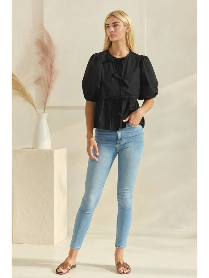 Oddi - Wholesale Blouse - Women's - Solid Cotton Poplin Front Tie Ribbon Blouse2