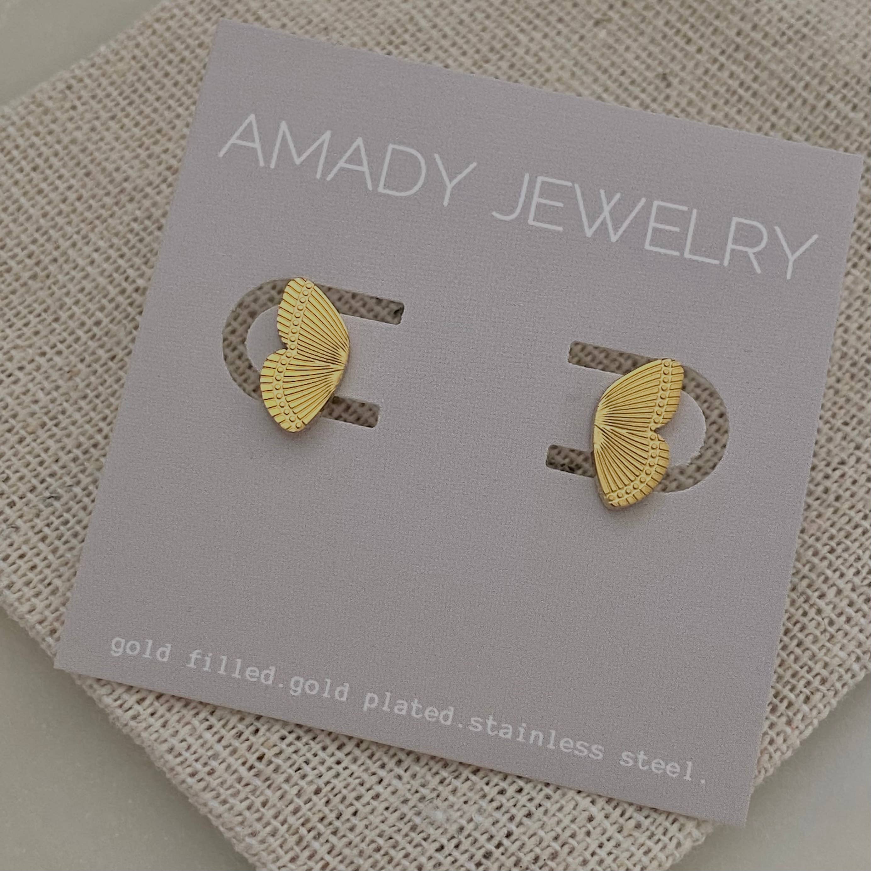 Amady Jewelry - Vente Clous d'oreille - Clous d'oreilles ailes de papillon plaqué or 18 carats sur acier inoxydable4