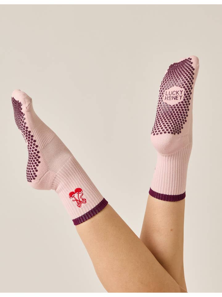LUCKY HONEY - Wholesale Socks - Women's - Crew Grip Cherry Bow