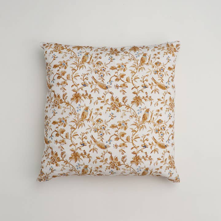 Almofada Linho Impressa Robin & Peony Block Amarelo por atacado de Craft Boat