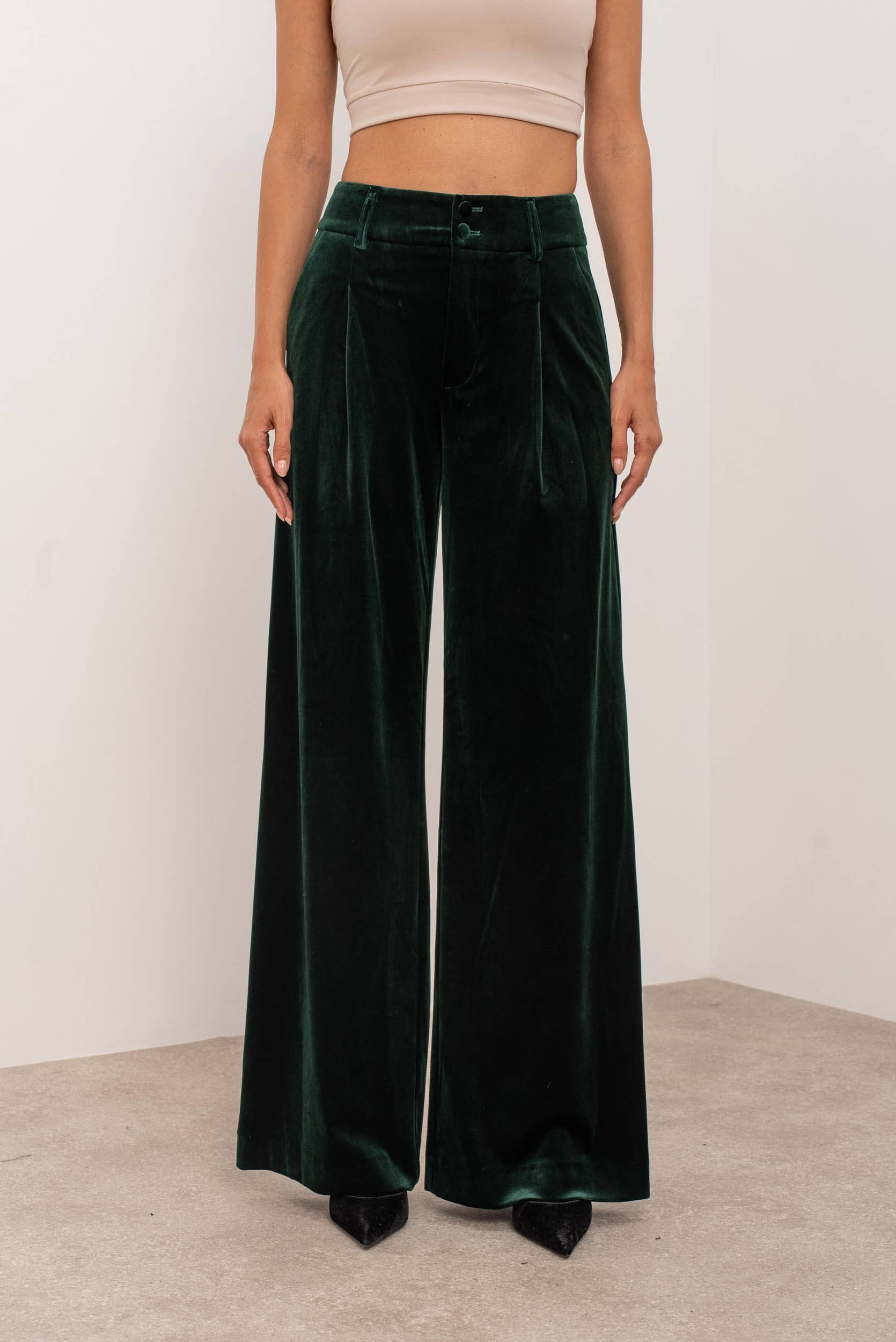 Attentif Paris - Wholesale Pants - Women's - Wide velvet and fluid pants with double button47