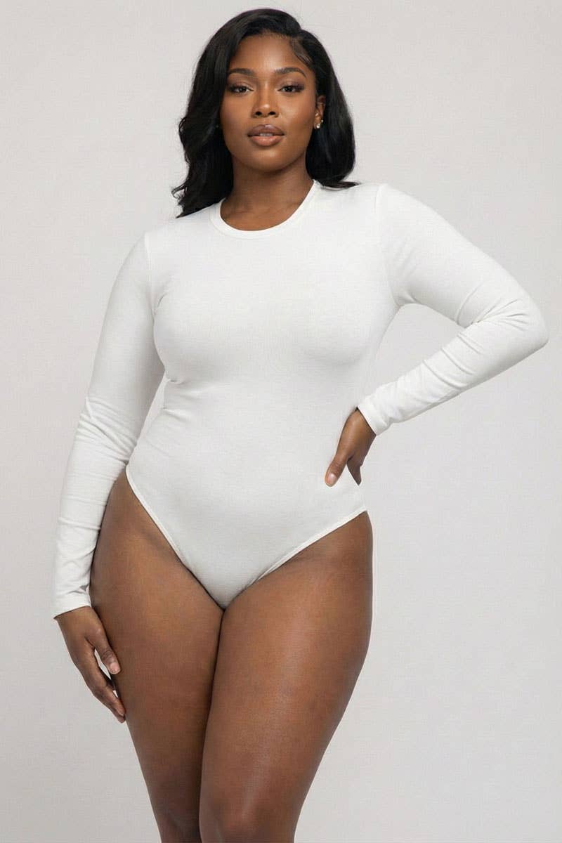 CAPELLA APPAREL - Wholesale Bodysuit - Women's - Plus Solid Long Sleeve Round Neck Bodysuit12
