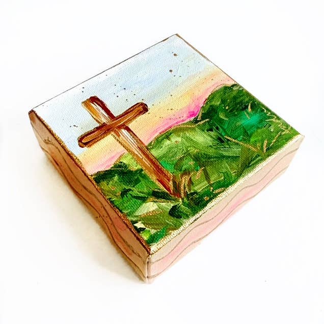 Toile de Crucifixion Peinte à la Main - Cadeau de Pâques pour la vente par Audra Style