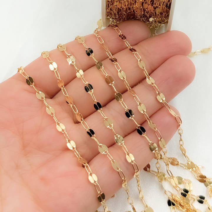 V234GF. 14k Gold Filled Flat Marina & Cable Link Chain for wholesale by Tresor Jewelry Inc.