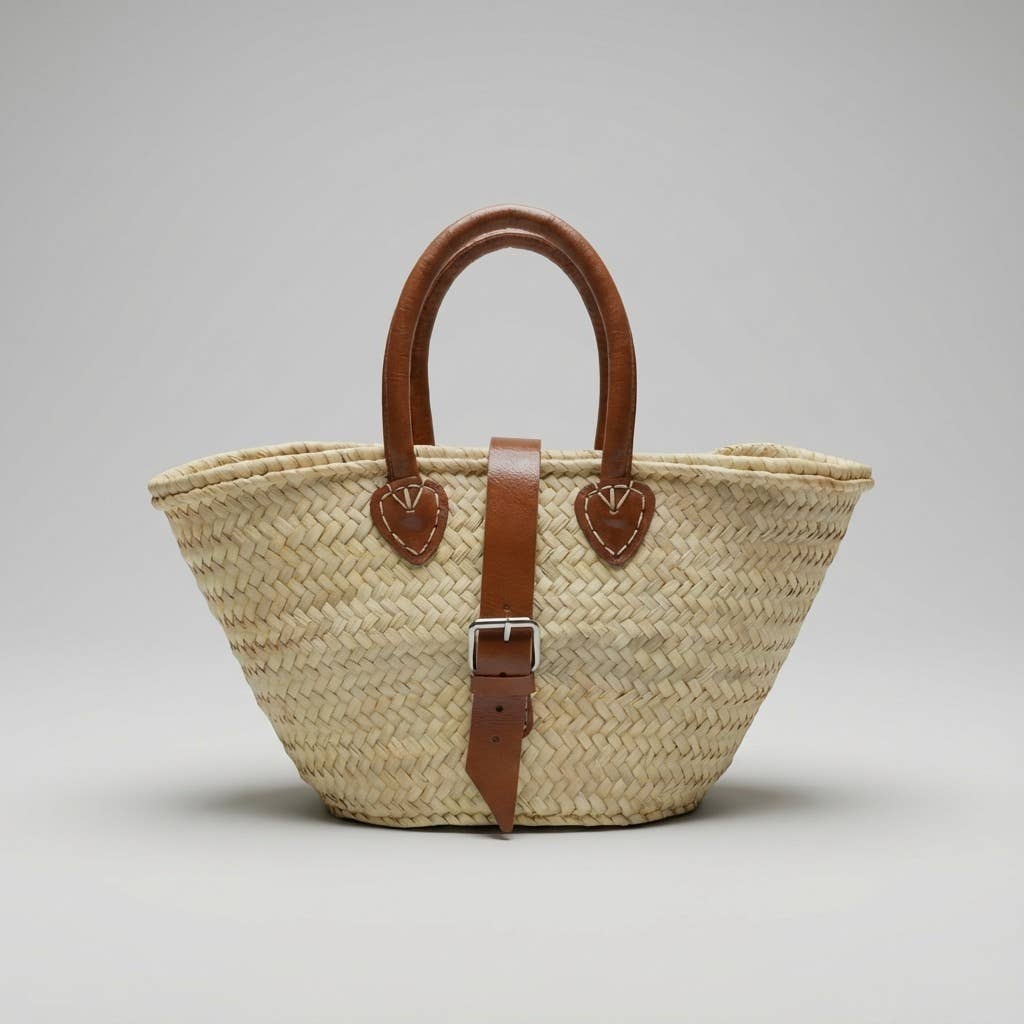 Melecraft – wholesale Strandväska – Mini fransk marknadskorg läderrem stråväska2