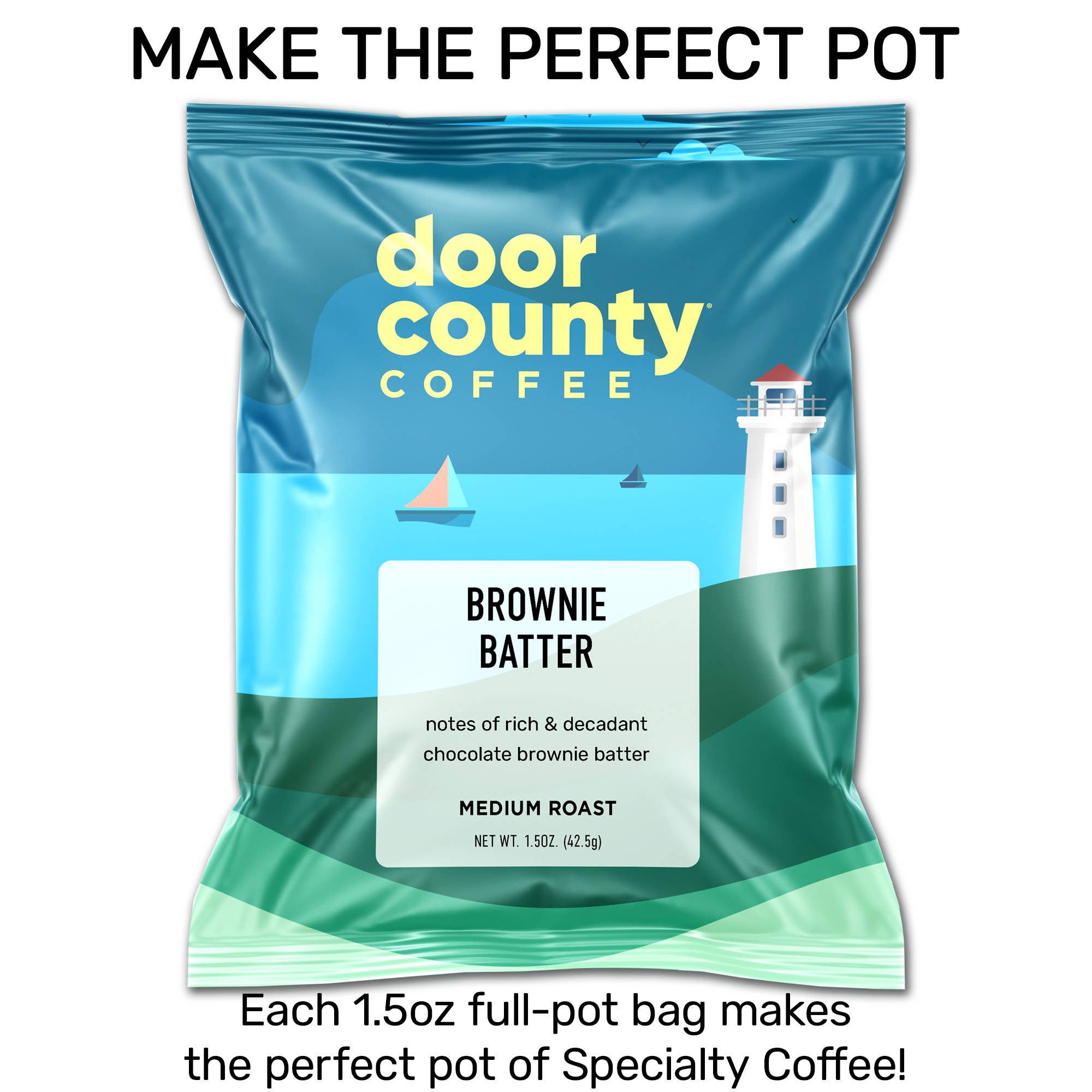 Door County Coffee - Wholesale Ground Coffee - Brownie Batter Flavored Coffee Medium Roast, 1.5oz, 6 pack1