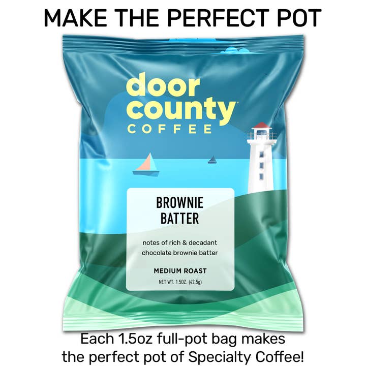 Door County Coffee - Wholesale Ground Coffee - Brownie Batter Flavored Coffee Medium Roast, 1.5oz, 6 pack1