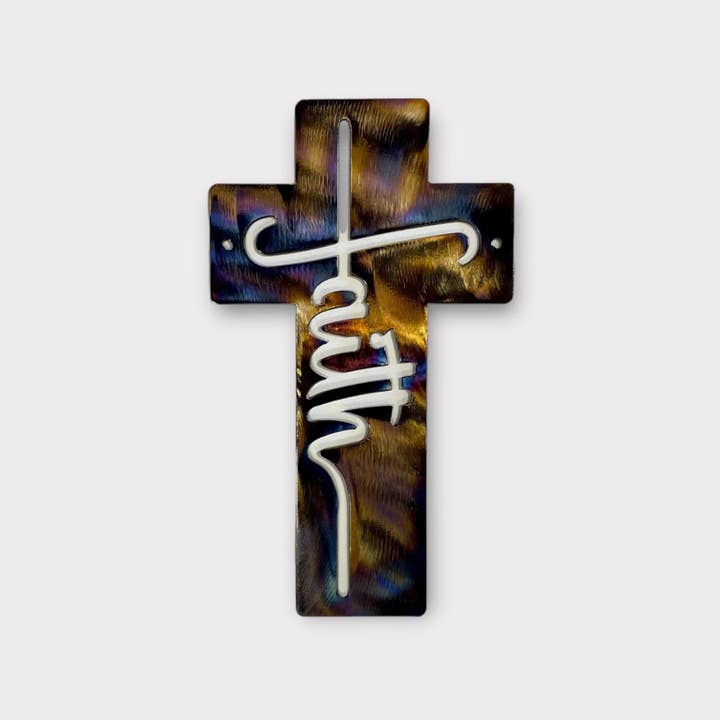 12" Jesus or Faith Metal Cross Wall Art for wholesale by Rebel Metal Gifts & Decor