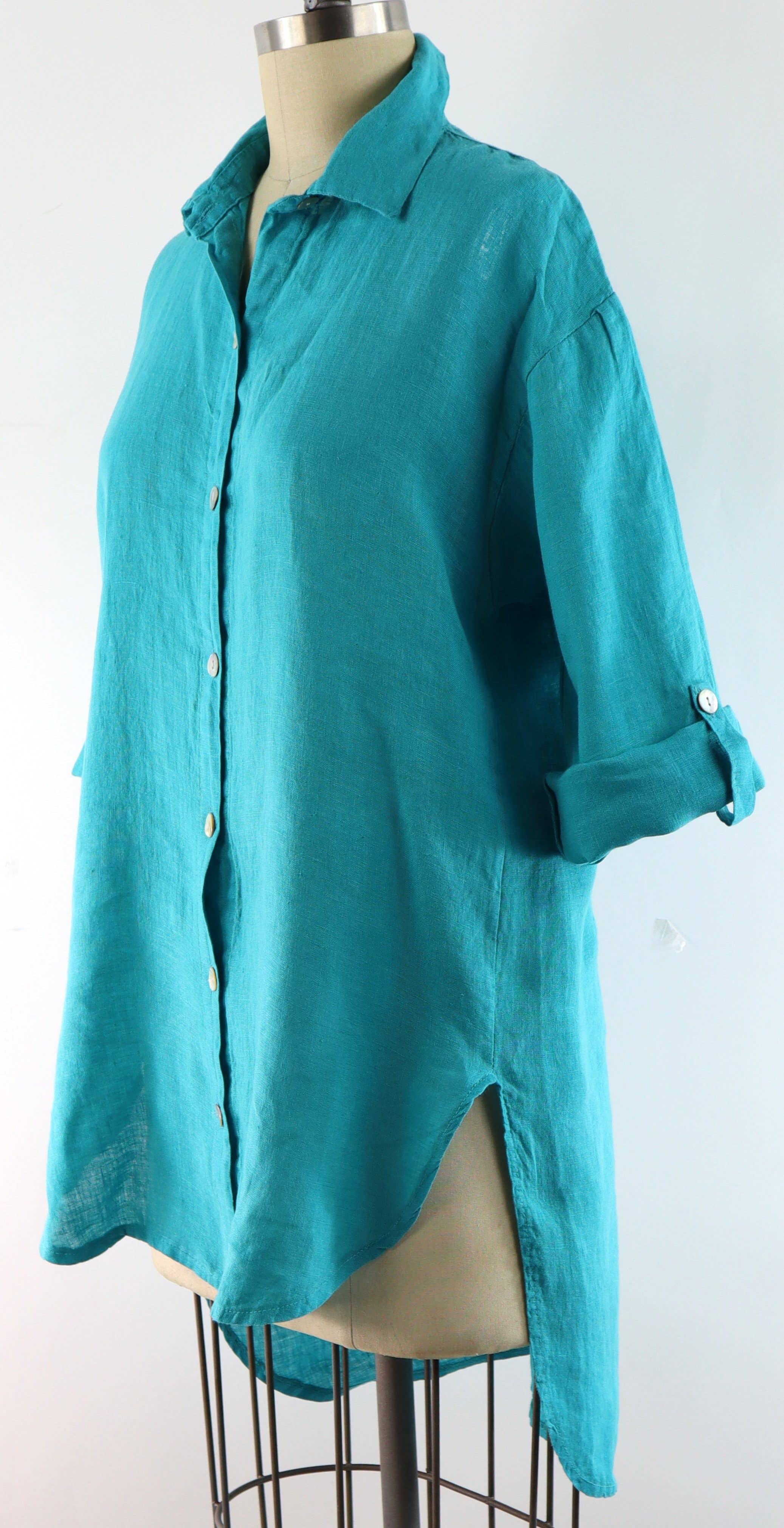 LINEN AND GAUZE - Vente Tunique – femme - 3348 - Blouse ample en lin Hi Low 9 couleurs11