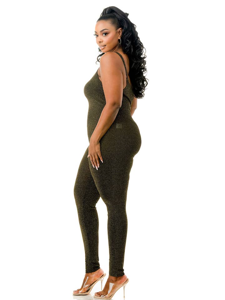 Namatt Design - Wholesale Jumpsuit - Women's - Plus Glitter Spaghetti Straps Catsuit2