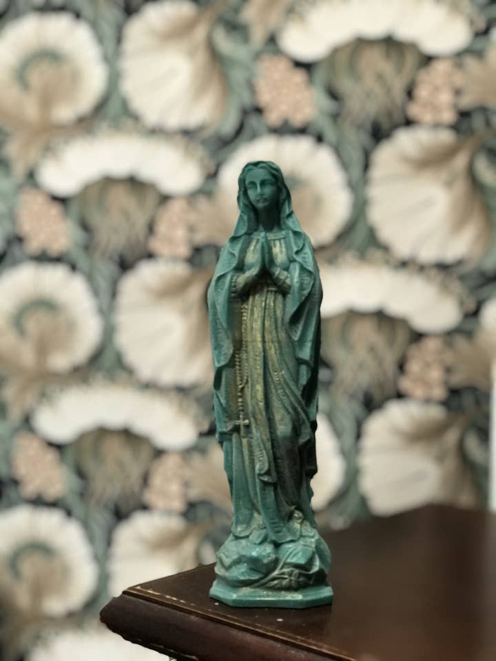 Madone (Vierge Marie) en cire coloris Vert émeraude nacré Or pour la vente par GREENRANN