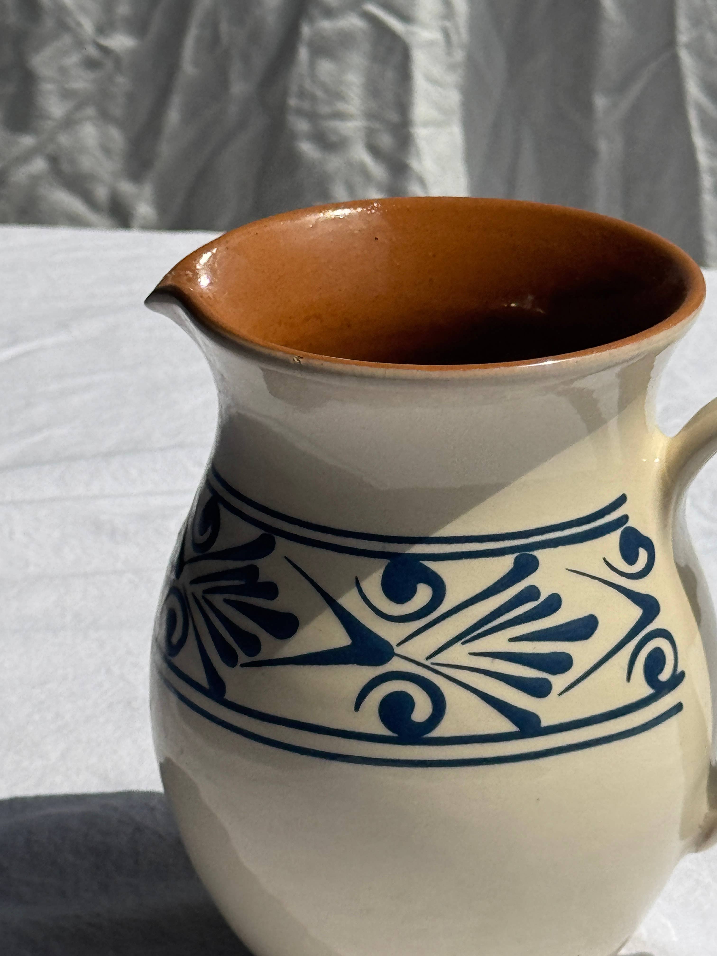 Office Objets - Wholesale Pitcher - Vintage white pitcher with stylized blue vegetal frieze H17.55