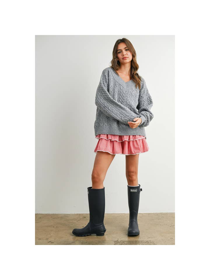 BUTTERMELON - Wholesale Knit Sweater - Women's - V-Neck Cable-Knit Long Sleeve Top - BMW787247