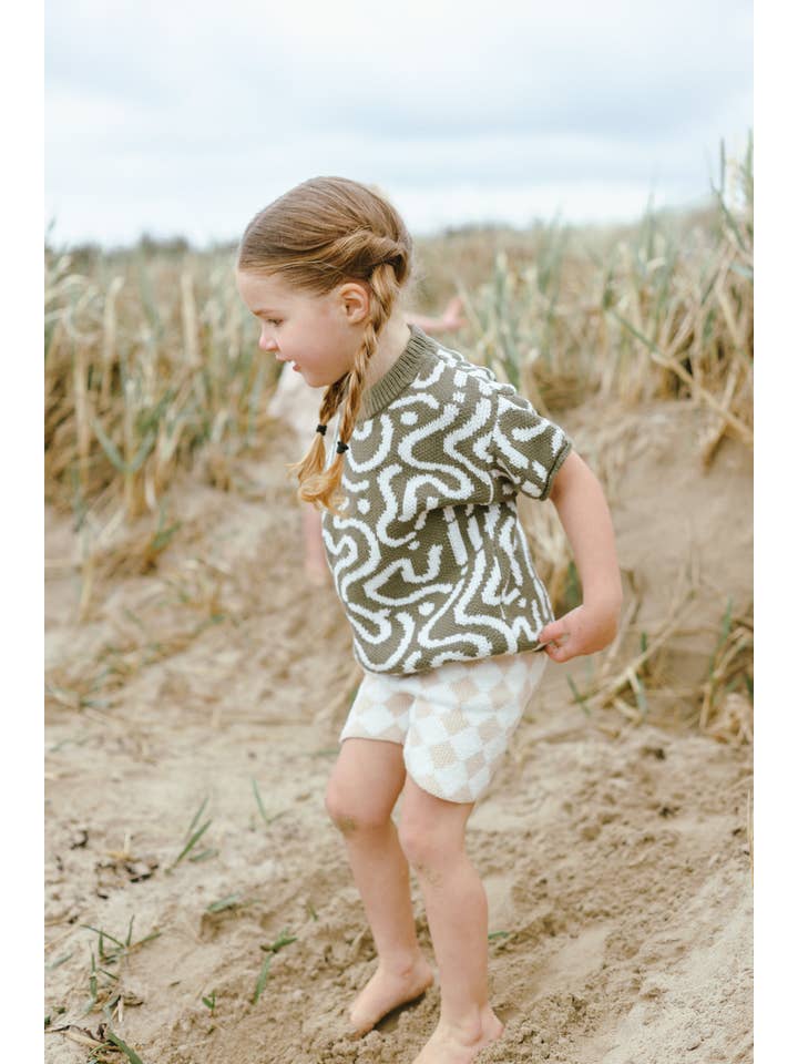 Poet & Deer - Venta al por mayor Pantalón corto -Niños - Pantalones cortos de ciclismo de punto a cuadros | 100% algodón | Unisex Oat/blanco