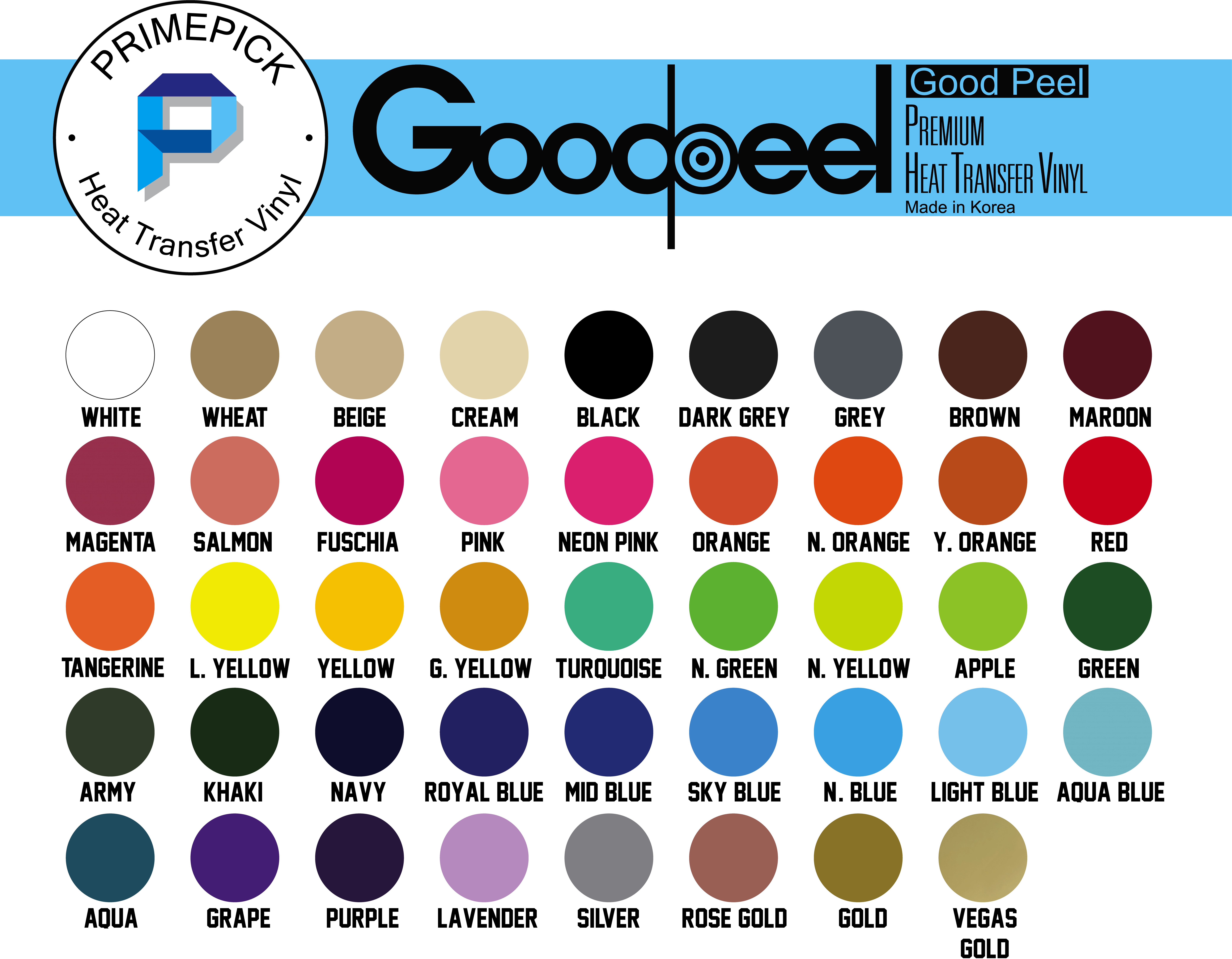 Primepick Inc. - Vendita all'ingrosso Attrezzature per lavoretti e fai da te - Vinile termoadesivo solido Goodpeel da 51 cm di larghezza e 30 cm di lunghezza52