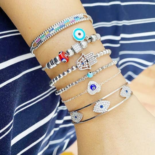 Evileyefavor - Wholesale Cuff Bracelet - Silver Evil Eye Bracelet, Evil Eye Cuff Bracelet, Greek Evil Eye Jewelry6