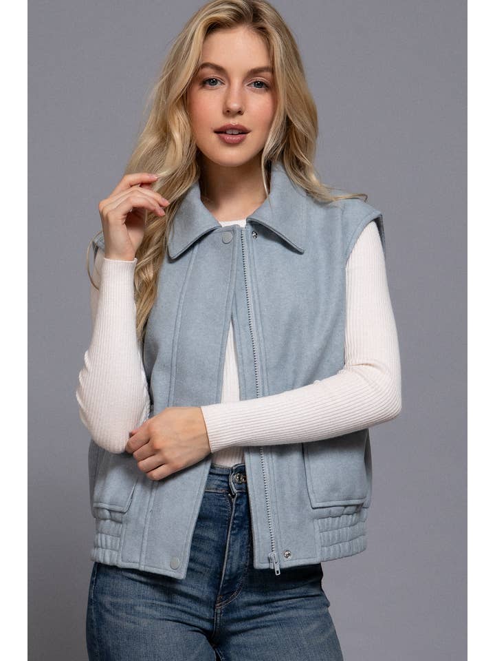 Active Basic | Active USA - Wholesale Outerwear Vest - Women's - Notched Collar Soft Felt Zip Up Vest3